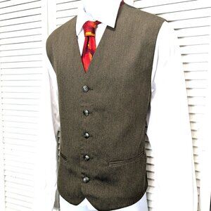 VTG 80s Claiborne Men's Wool Blend Vest Size Medium Waistcoat Casual Green Twill